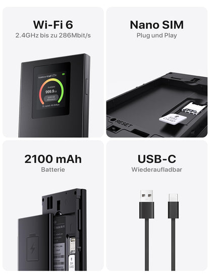 Tenda Mobiler WLAN Router Wi-Fi 6, 2100mAh Akku, 4G Hotspot, USB-C
